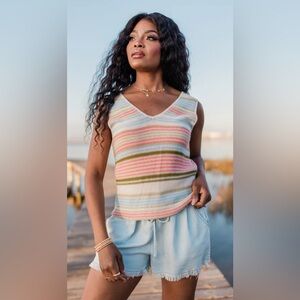 Pink Lily Multicolor Stripe Sweater Knit Tank